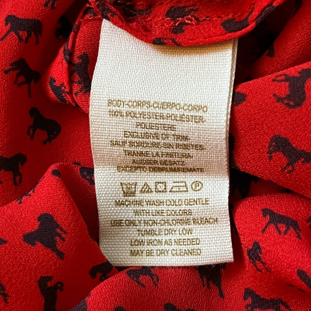 Free People Red Blouse Blue Equestrian Horses Blouse - Picture 10 of 11